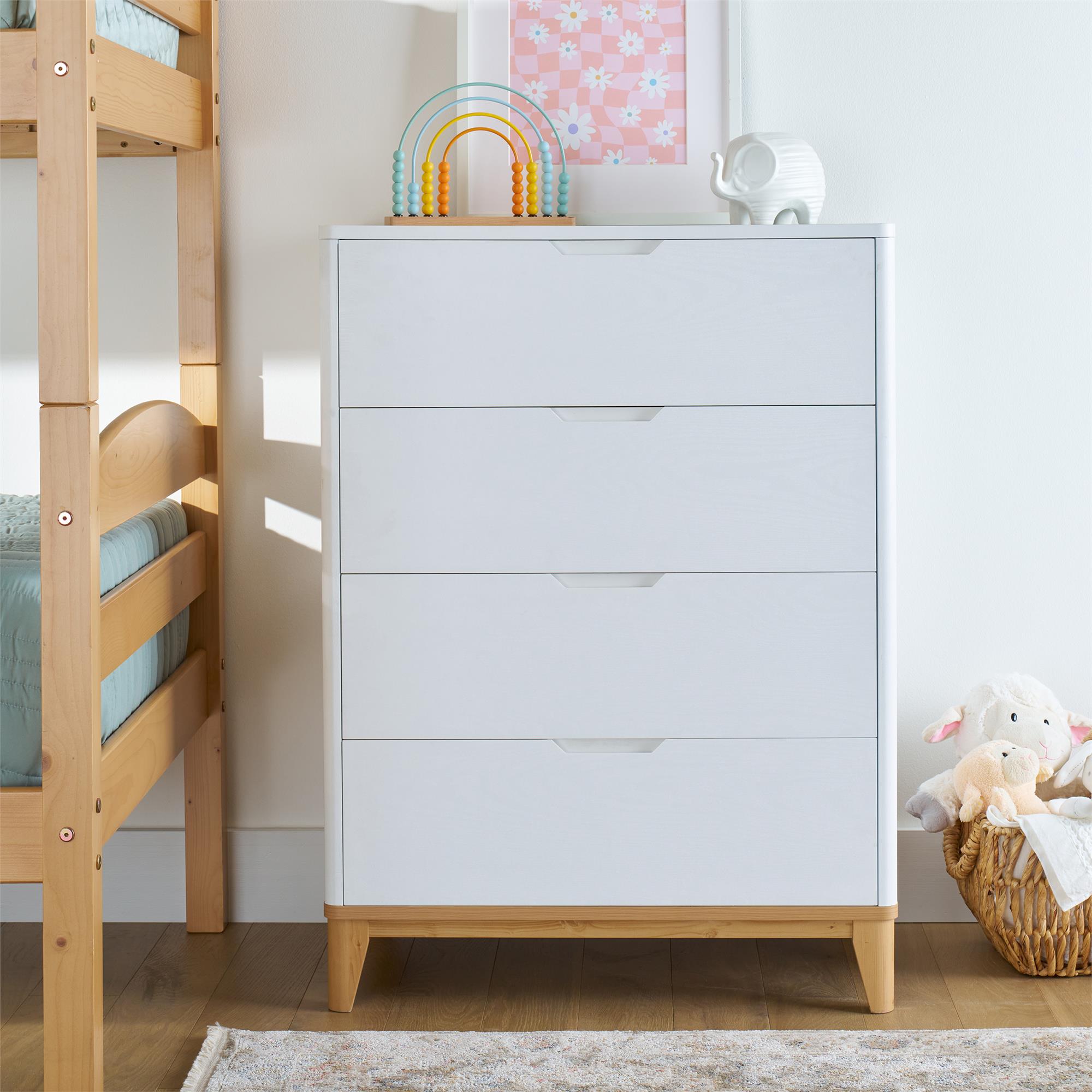 Better Homes \u0026 Gardens Leighton 4 Drawer Dresser, White and Natural